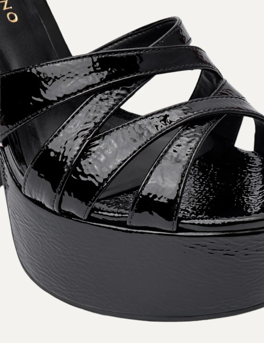  Carrano Women’s Black Patent Leather Platform Sandals straps details