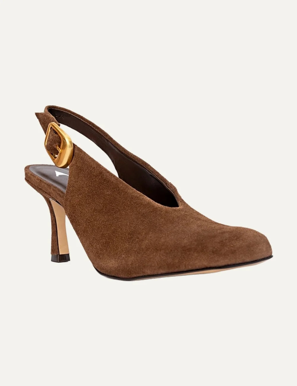 Carrano Women’s Brown Suede Buckle Slingback Pumps front angle view