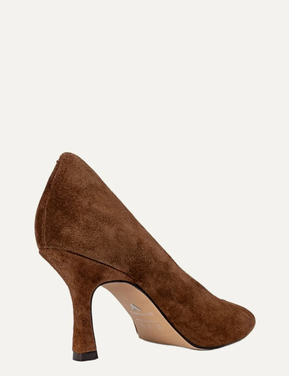 Carrano Women’s Brown Suede Square-Toe Pumps back view