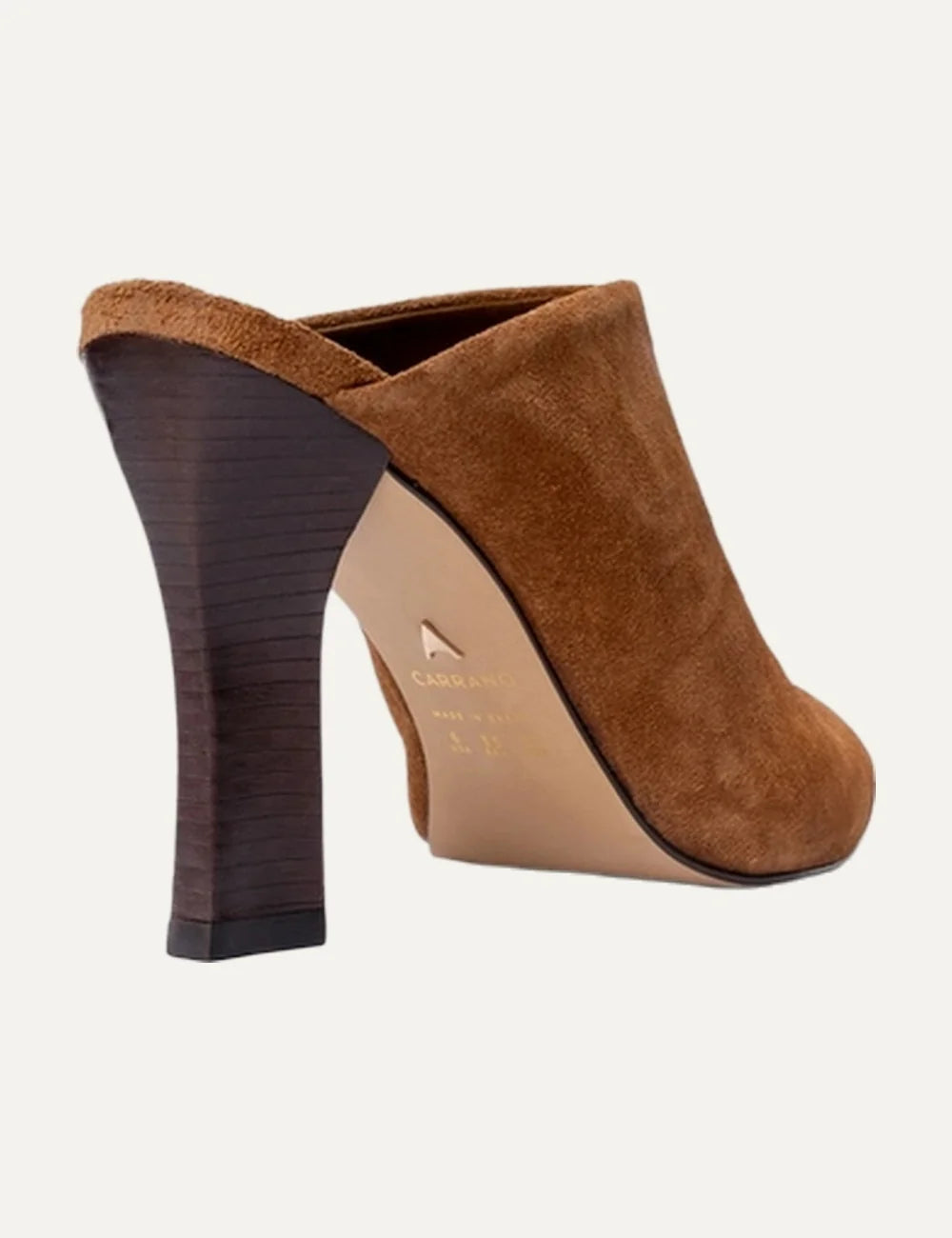 Carrano Women’s Brownie Suede Western Block-Heel Mules back view heel detail