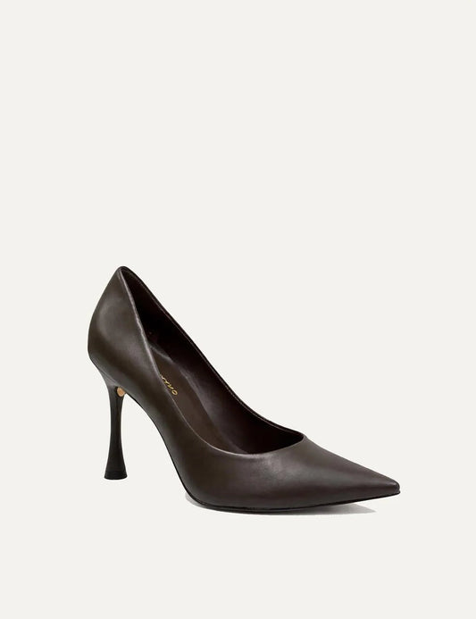 Carrano Women’s Dark Brown Leather Stiletto Pumps side view