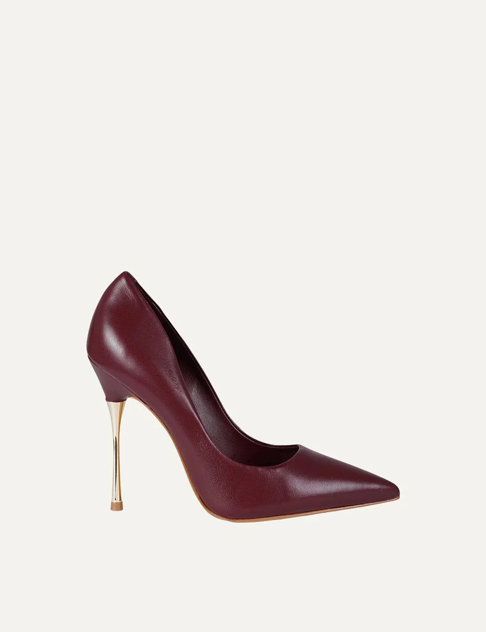 Carrano Women’s Mahogany Leather Pumps With Gold Stiletto Heel side  view