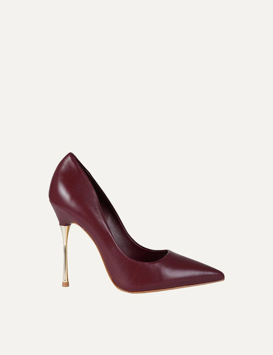 Carrano Women’s Mahogany Leather Pumps With Gold Stiletto Heel side  view
