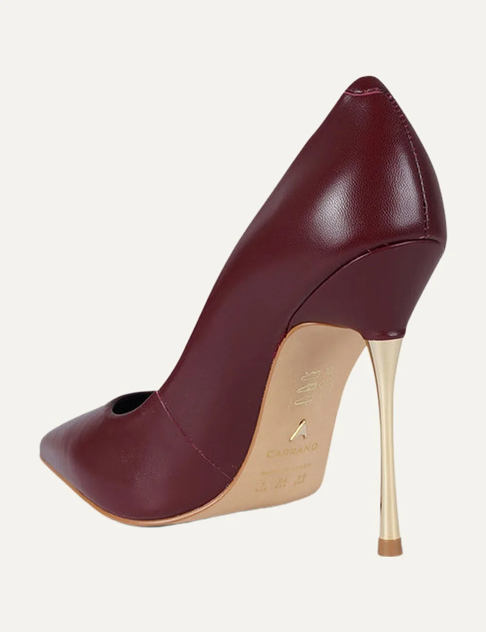 Carrano Women’s Mahogany Leather Pumps With Gold Stiletto Heel back view