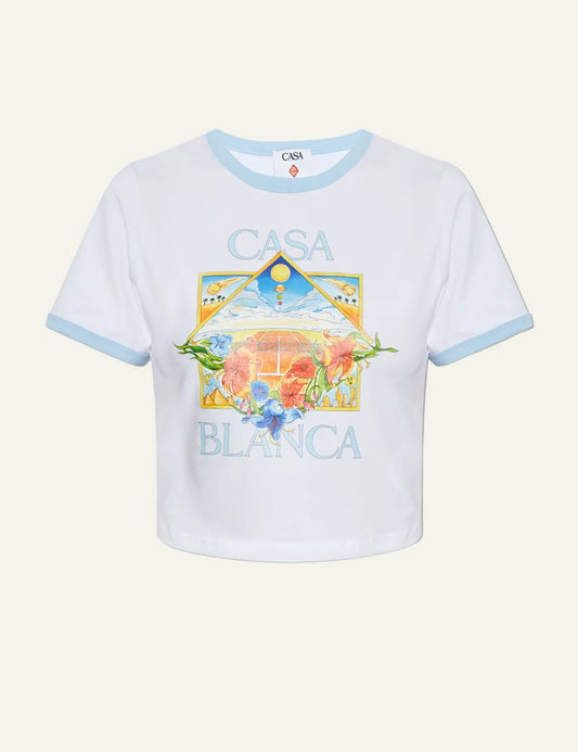 casa blanca t-shirt cropped graphic print white front flat view