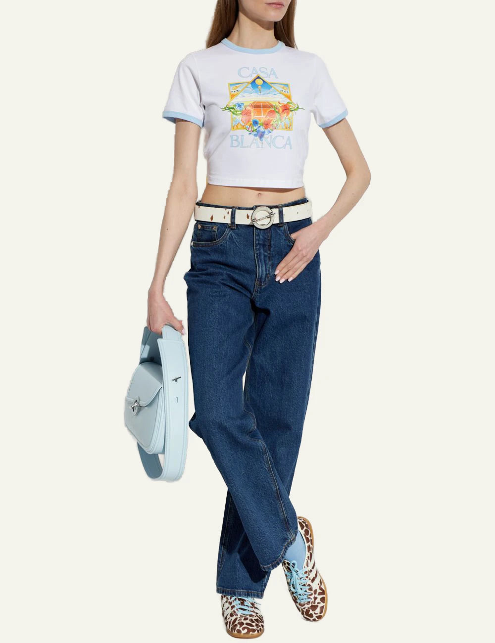 casa blanca t-shirt cropped graphic print white front full body view