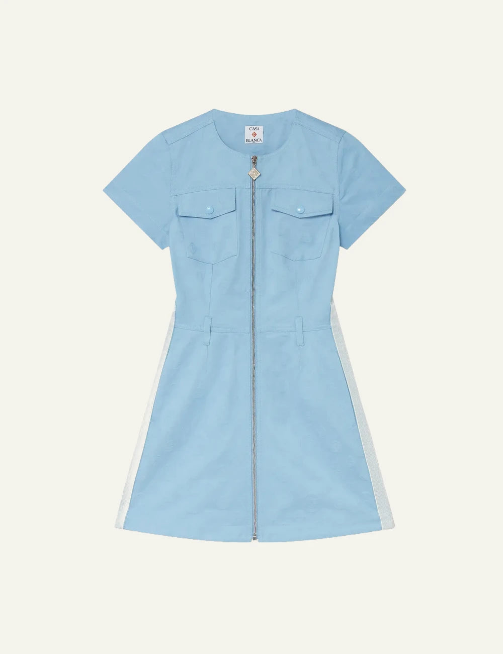casablanca blue icon monogram denim mini dress zip front
