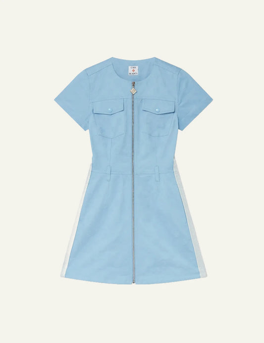 casablanca blue icon monogram denim mini dress zip front