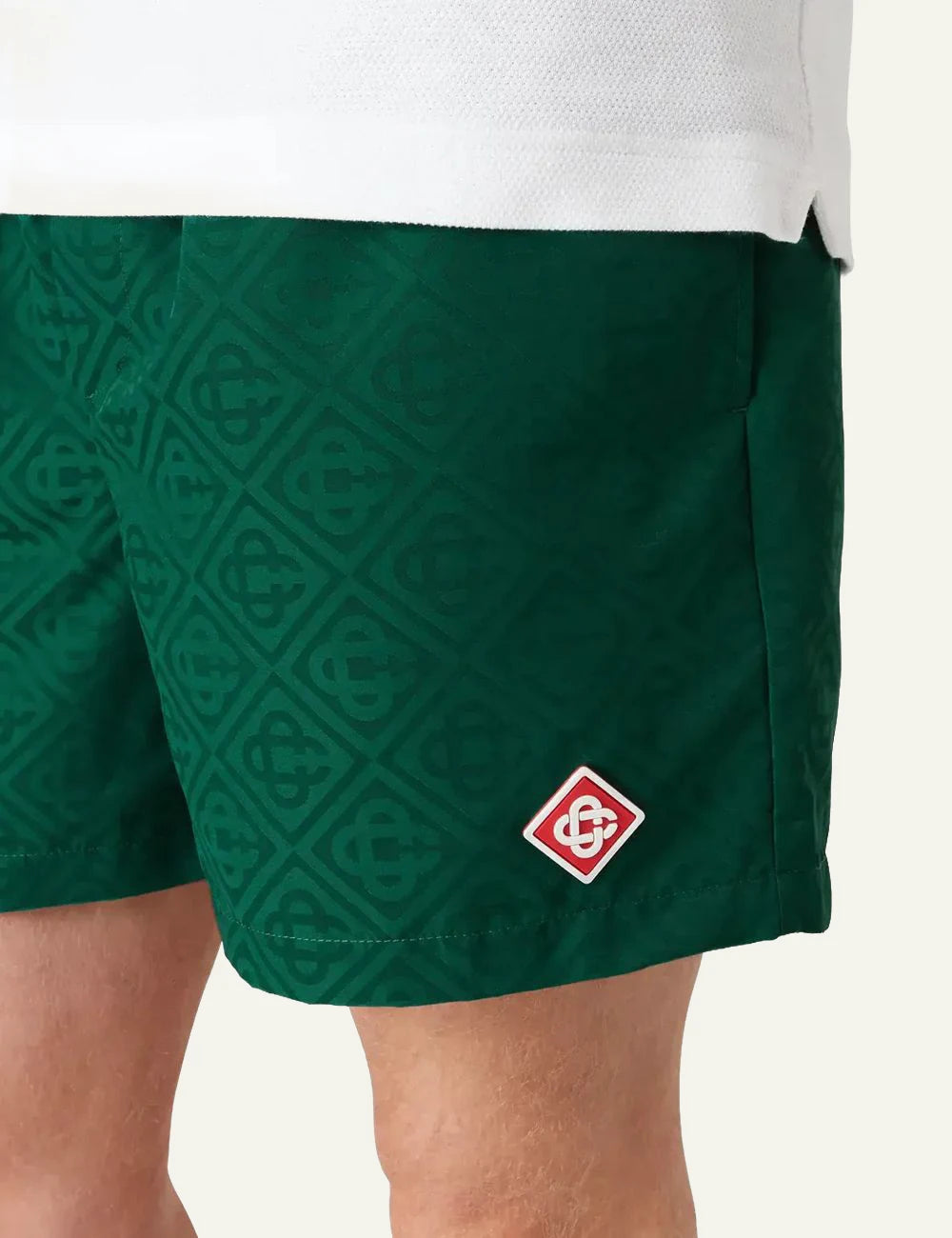 casablanca green monogram jacquard swim shorts logo detail side