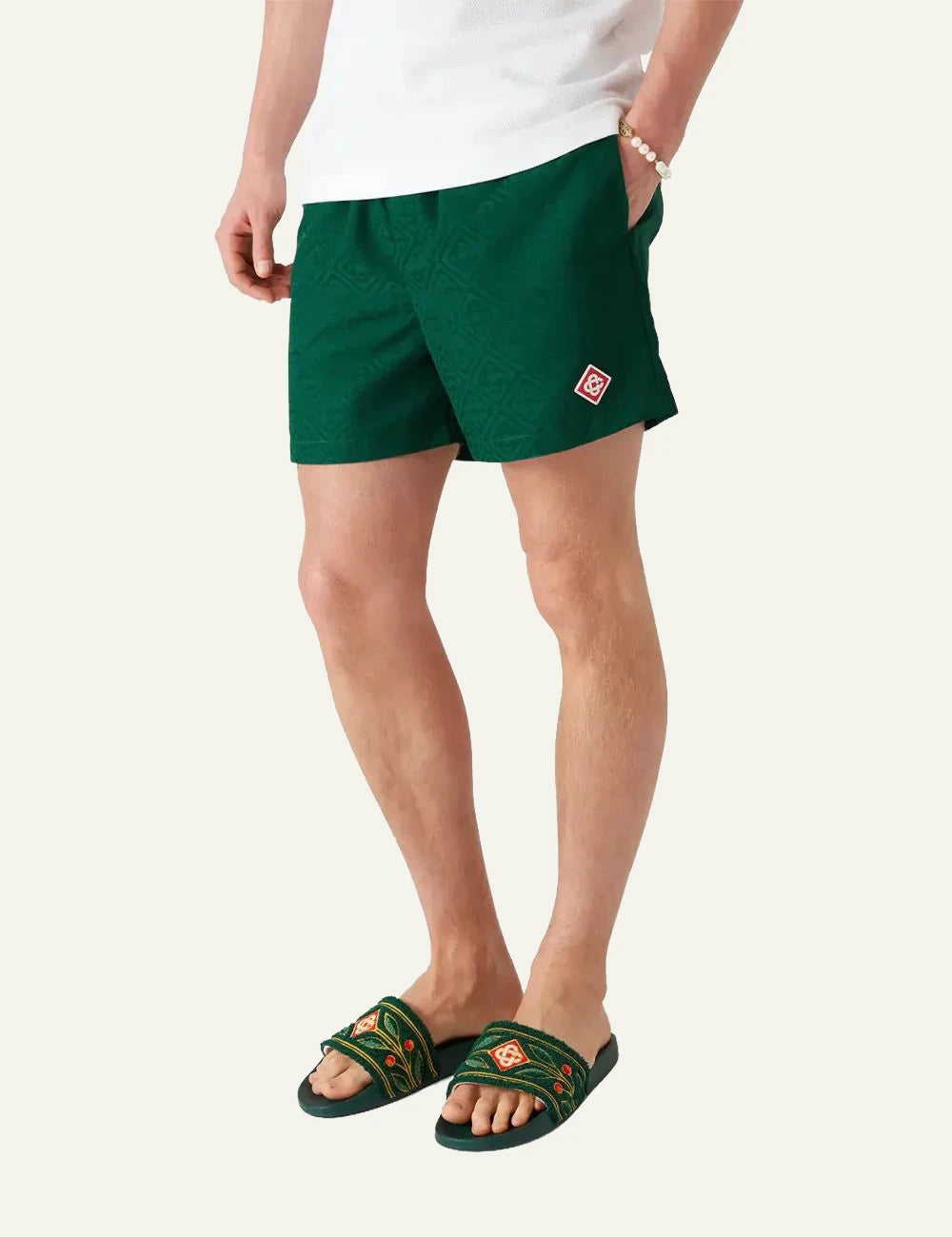 casablanca green monogram jacquard swim shorts logo detail model