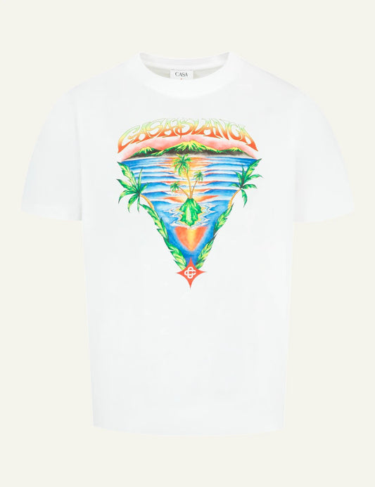 casablanca innocence triangle t shirt white ocean sunset graphic front view