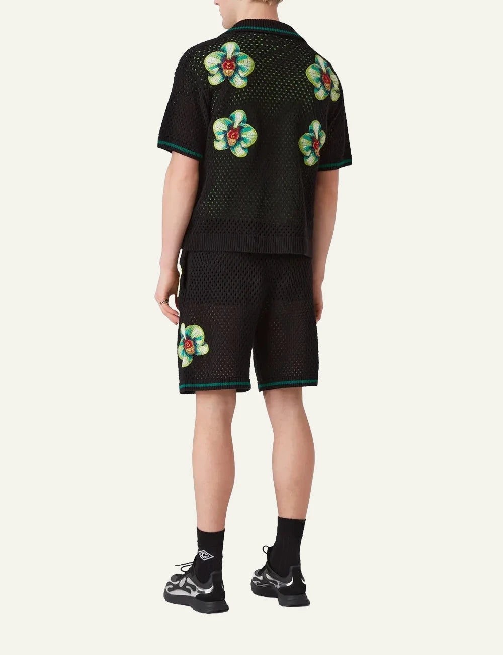 Casablanca Knit Shirt Black Floral Embroidery Back Model View