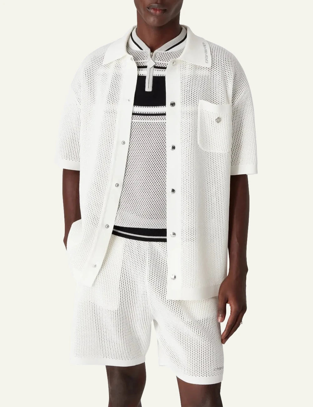 Casablanca Knit Shirt Off White Short Sleeve Front Model View