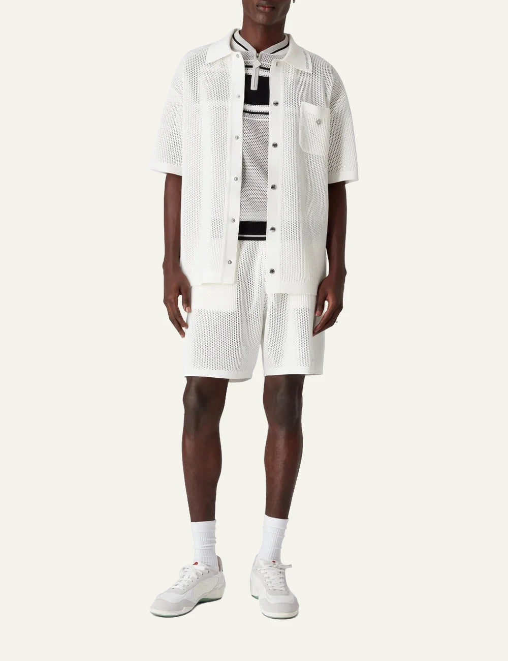 Casablanca Knit Shirt Off White Short Sleeve Full Body View