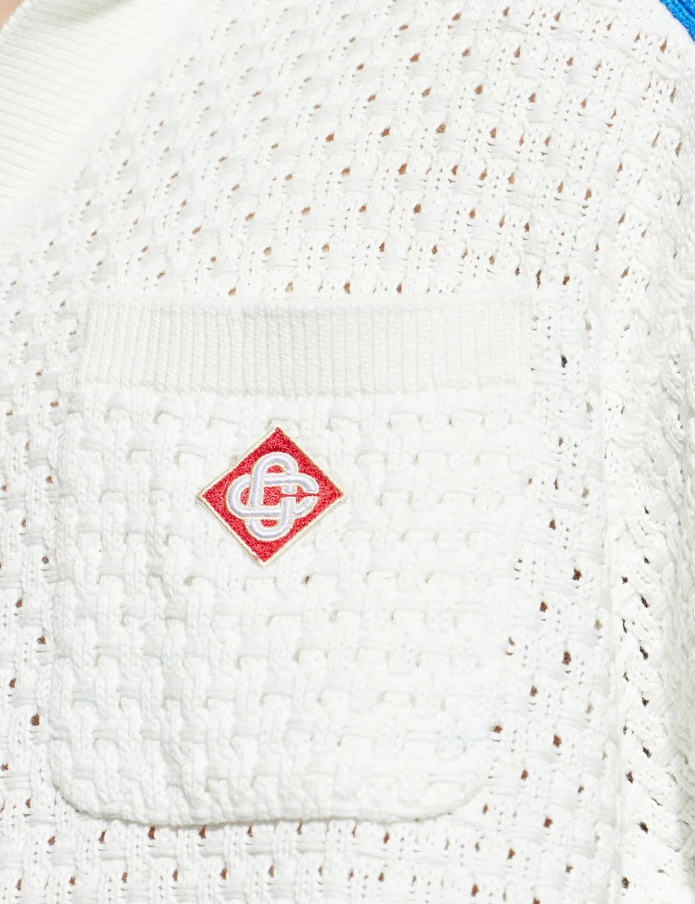 Casablanca Knit Short Sleeve Shirt Off White Blue Neon Detail Detail View