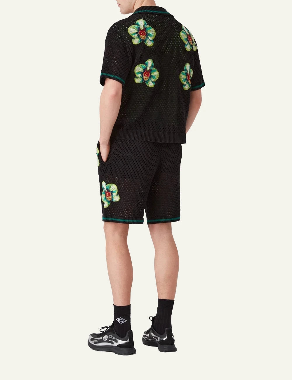 Casablanca Knit Shorts Black Floral Embroidery Back Model View