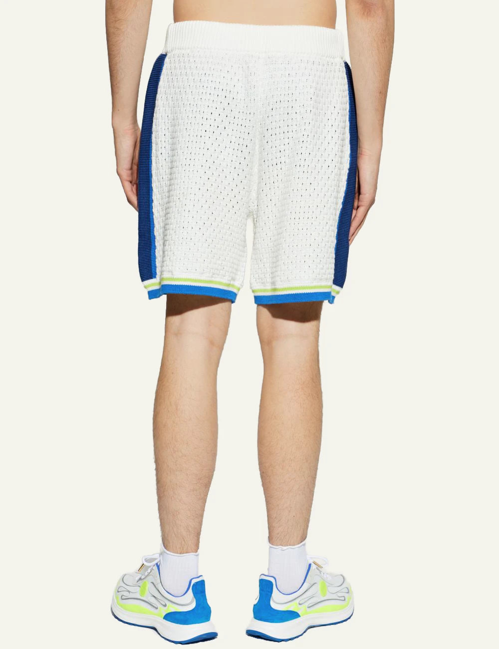 Casablanca Knit Shorts Off White Blue Neon Trim Back Model View