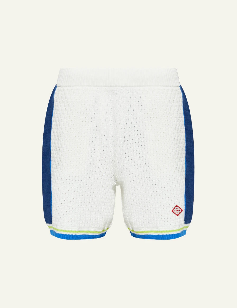 Casablanca Knit Shorts Off White Blue Neon Trim Front Flat View