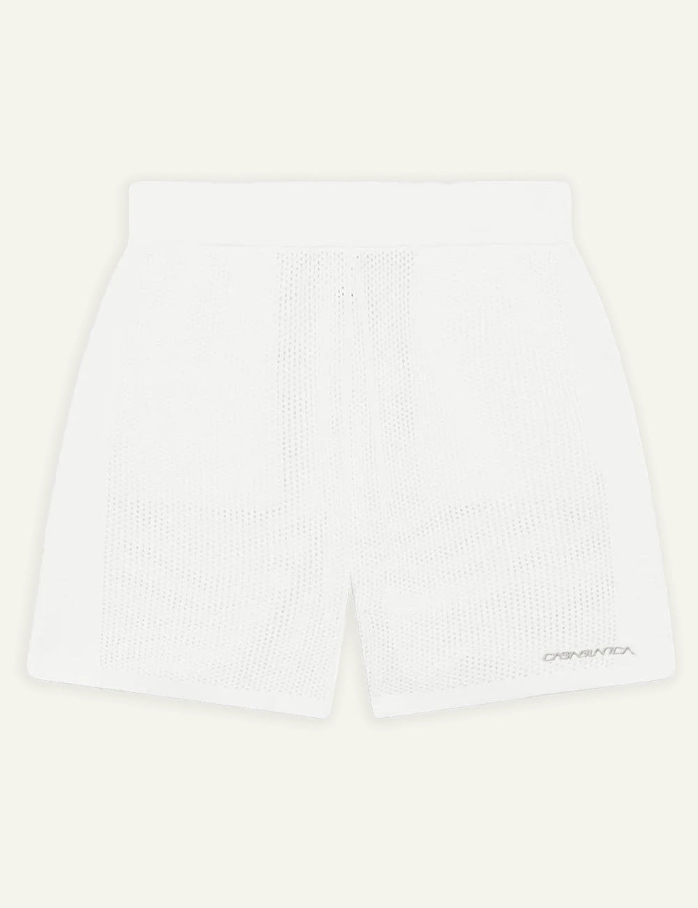 Casablanca Knit Shorts White Minimal Logo Front Flat View
