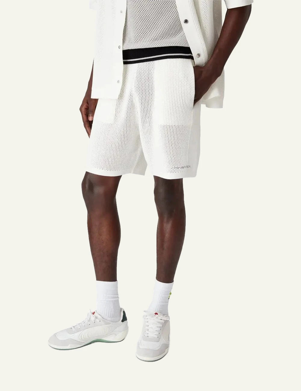 Casablanca Knit Shorts White Minimal Logo Front Model View