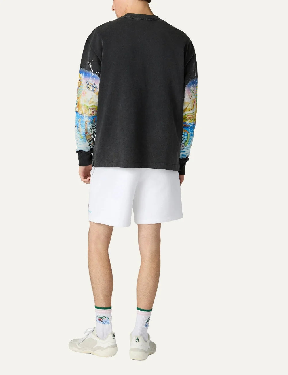 Casablanca men's black organic cotton long sleeve T-shirt with multicolour Egyptian graphic back