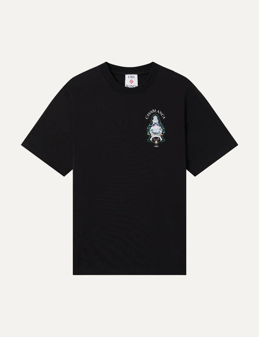 Casablanca men's black organic cotton T-shirt with chest graphic