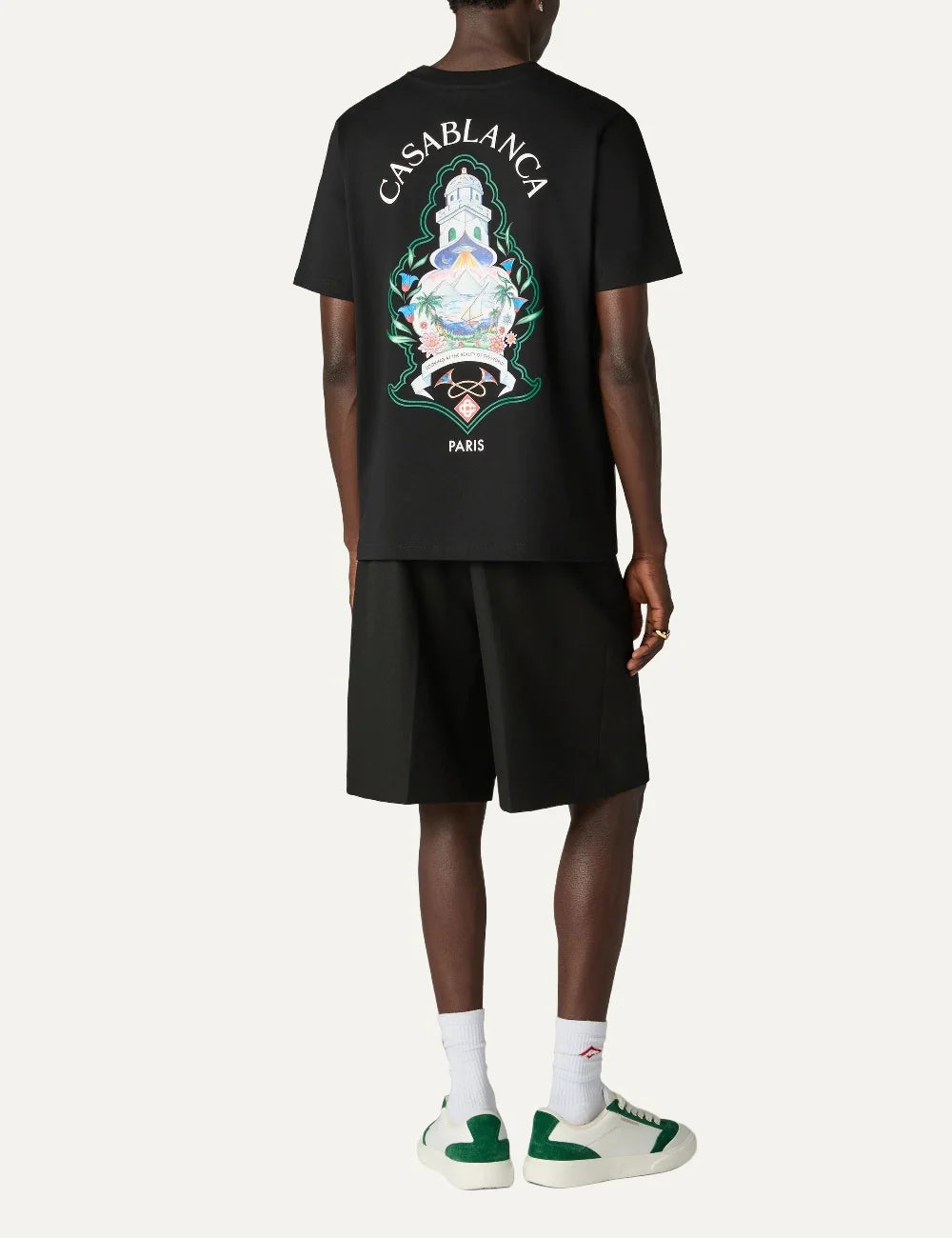 Casablanca men's black organic cotton T-shirt with chest graphic back