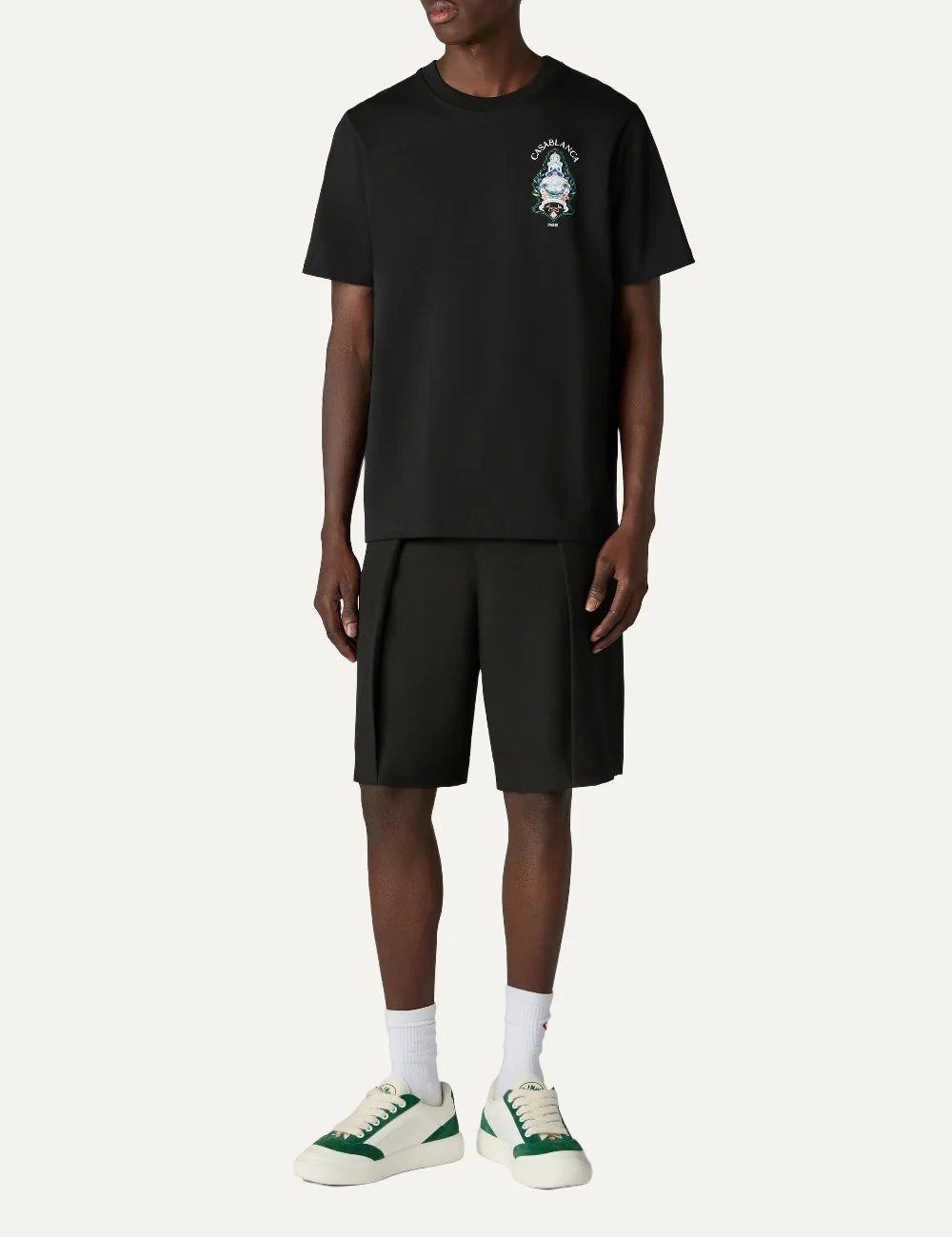 Casablanca men's black organic cotton T-shirt with chest graphic full body