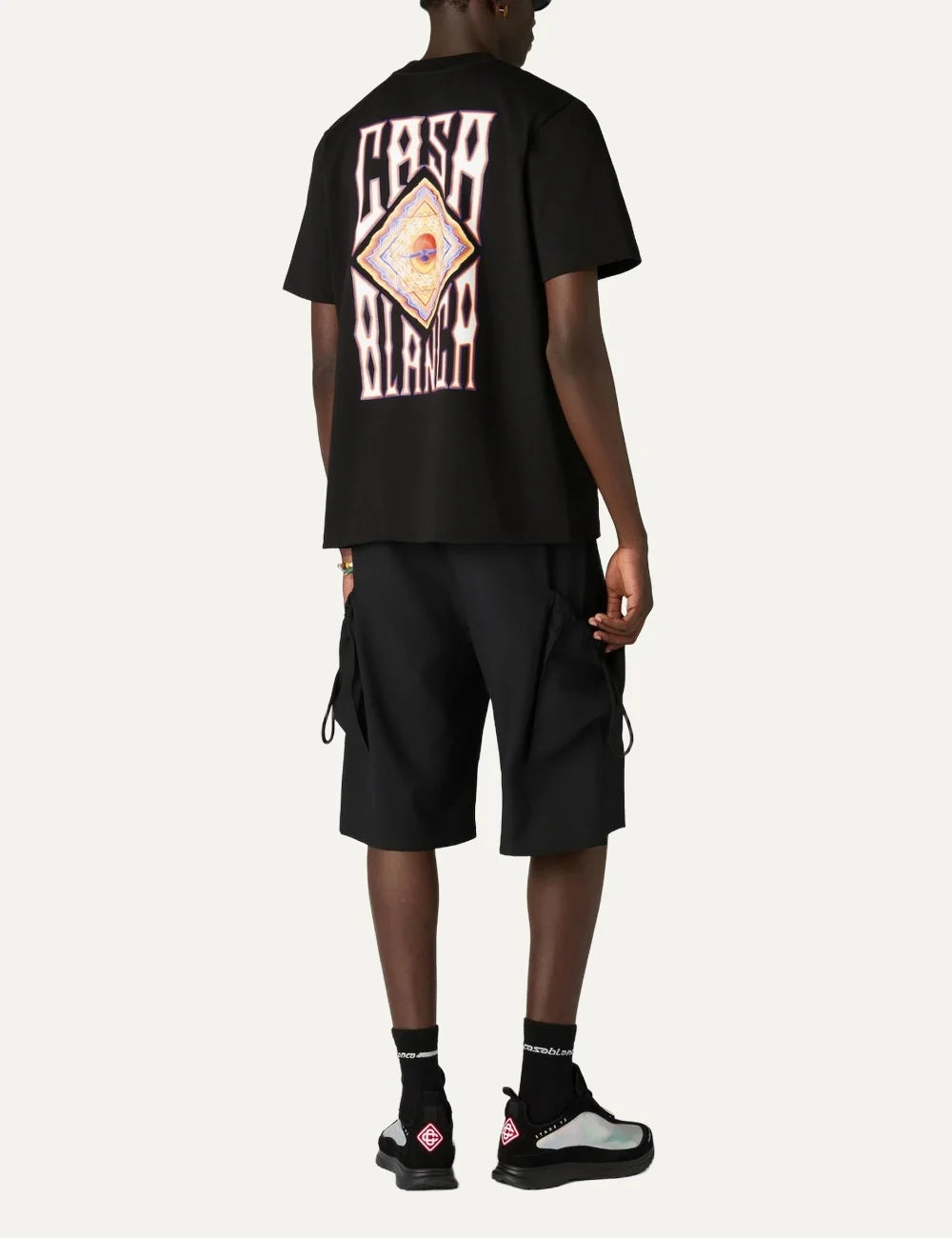 Casablanca men's black organic cotton T-shirt with graphic logo print back