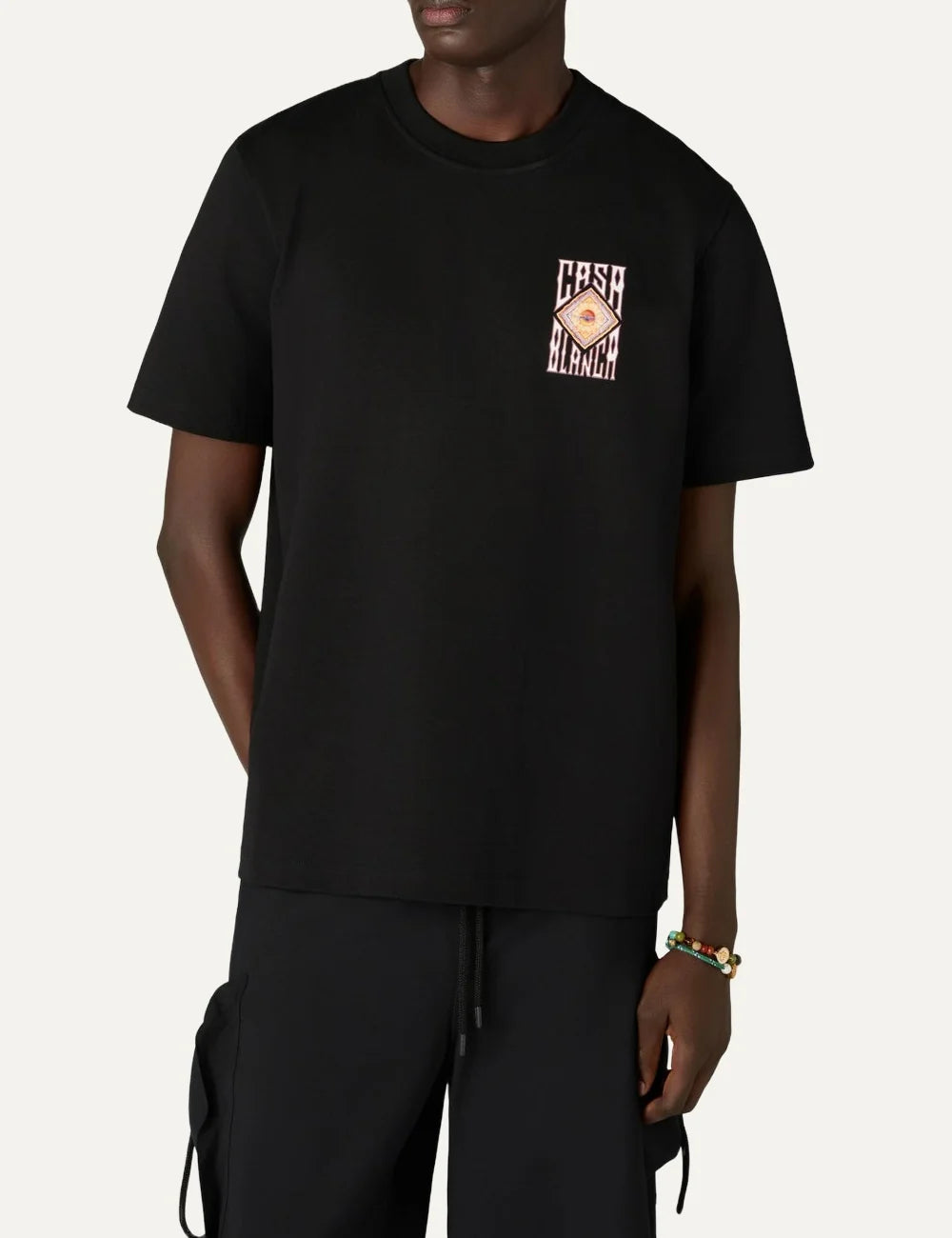 Casablanca men's black organic cotton T-shirt with graphic logo print model