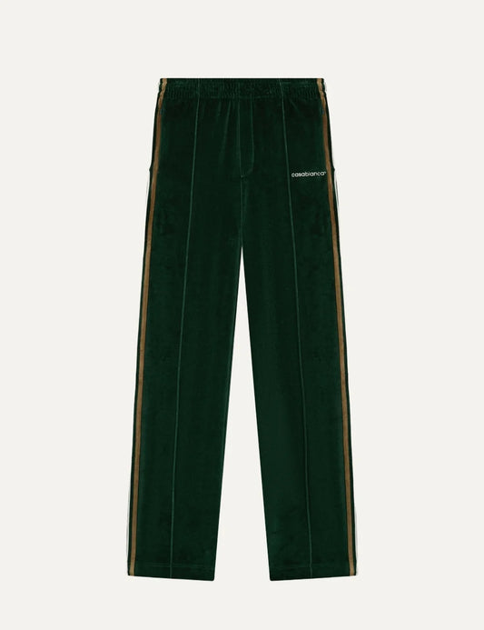 casablanca mens dark green brown stripe velour track pants