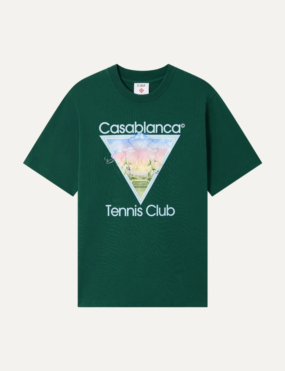 Casablanca men's dark green organic cotton T-shirt with Tennis Club graphic print