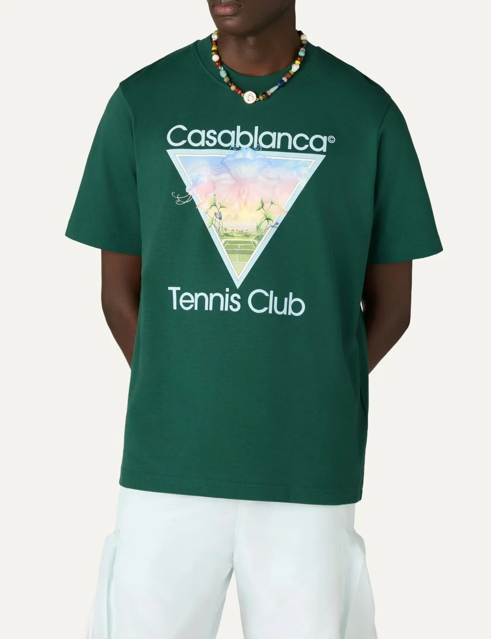 Casablanca men's dark green organic cotton T-shirt with Tennis Club graphic print model