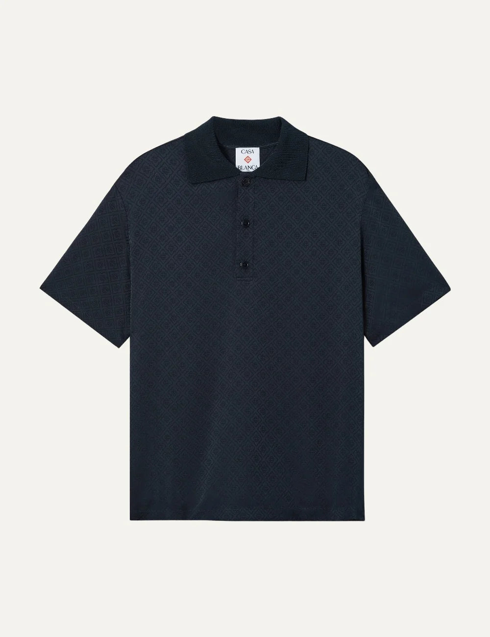 Casablanca men's dark navy viscose polo shirt with monogram pattern