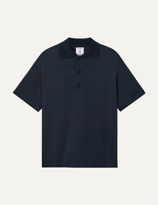 Casablanca men's dark navy viscose polo shirt with monogram pattern