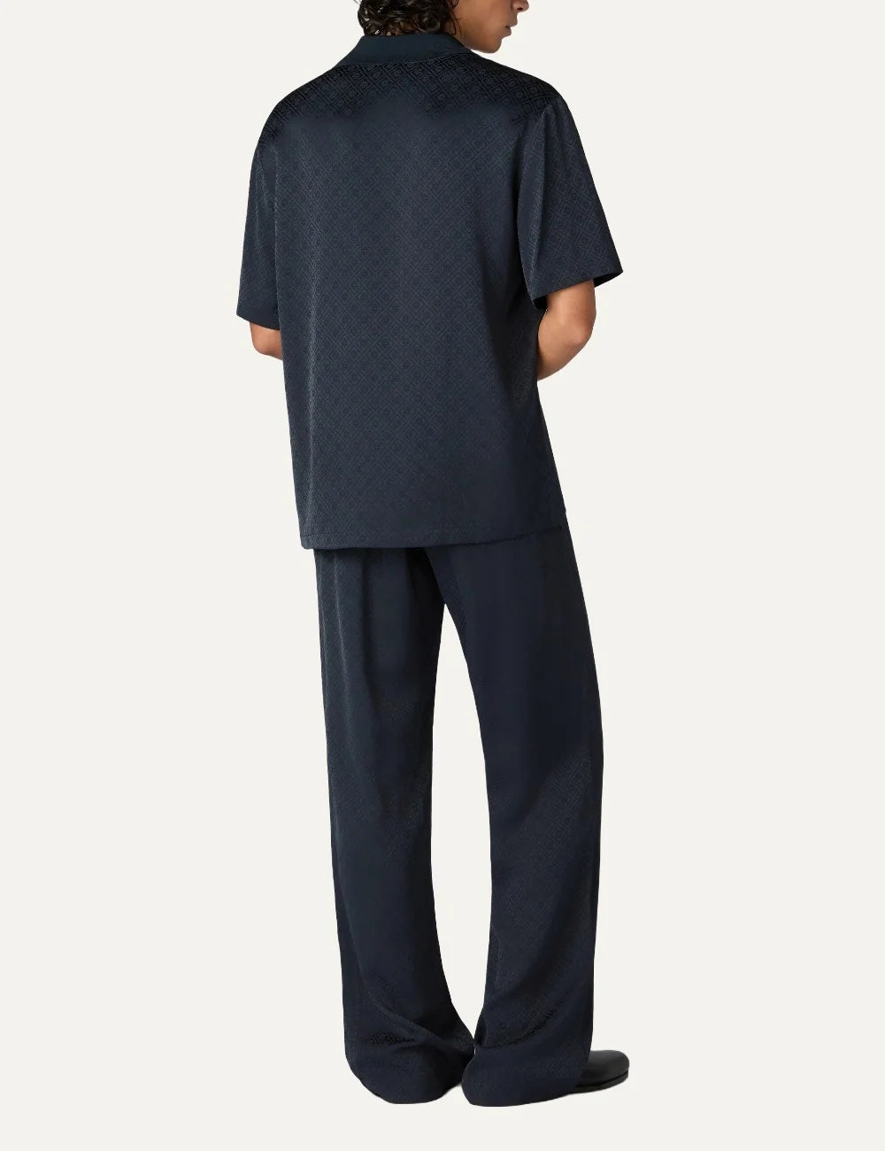 Casablanca men's dark navy viscose polo shirt with monogram pattern back