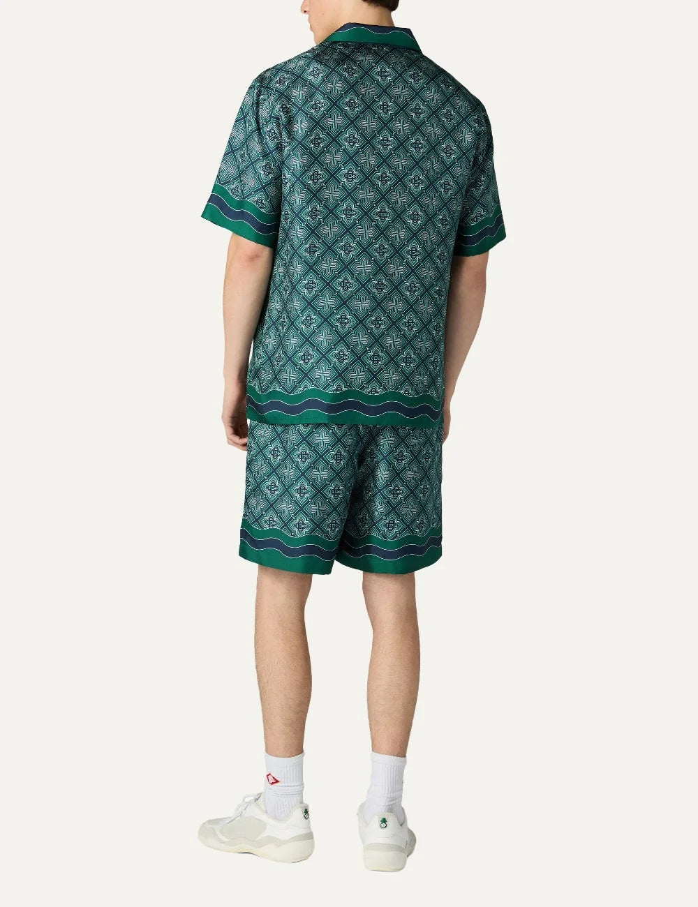 Casablanca men's green silk shirt with Radiating Monogram print back