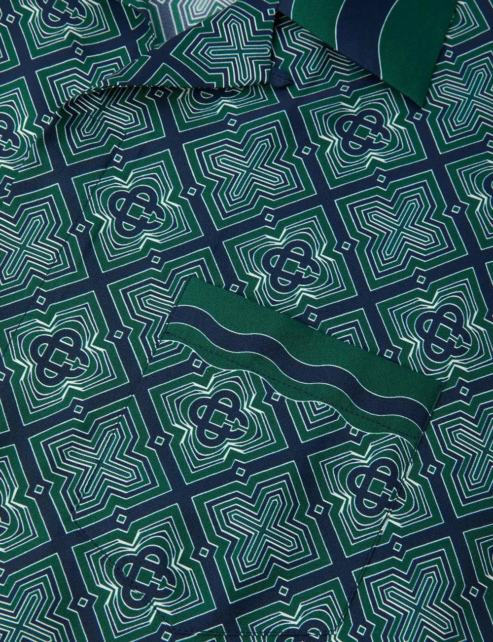 Casablanca men's green silk shirt with Radiating Monogram print detail