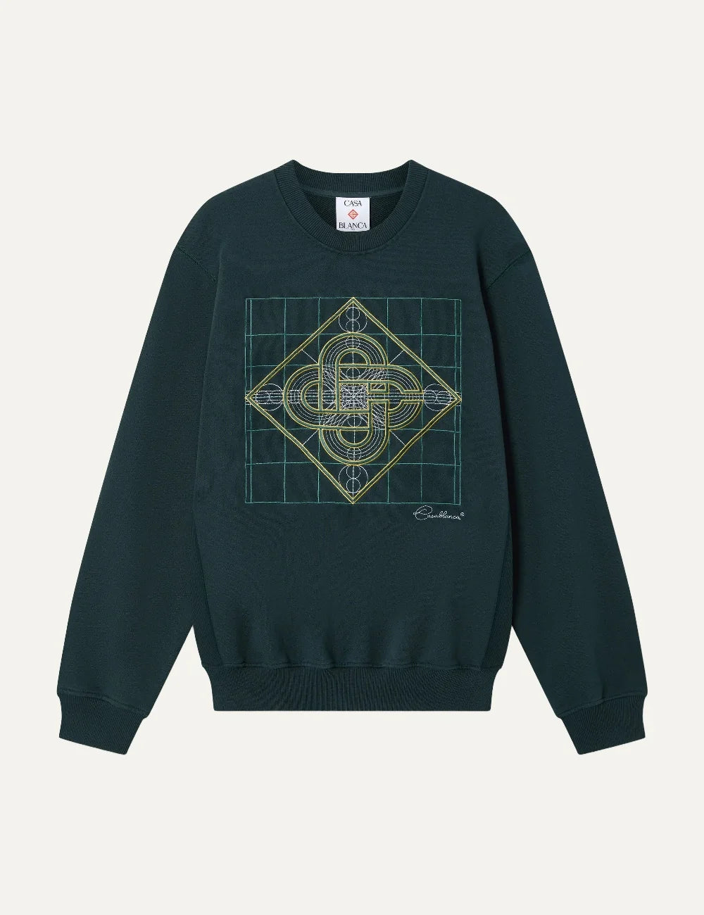Casablanca men's dark teal organic cotton sweatshirt with geometric CC logo embroidery