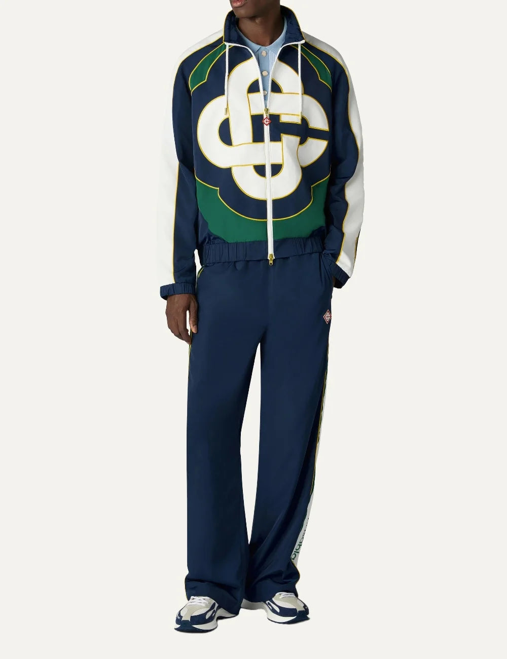 Casablanca men's green navy and white polyester windbreaker jacket full body