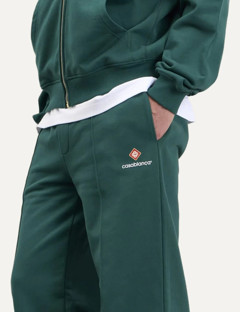Casablanca men's green organic cotton track pants with embroidered logo detail