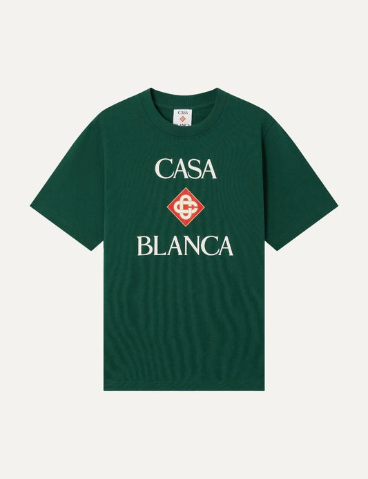 Casablanca men's green organic cotton T-shirt with front logo