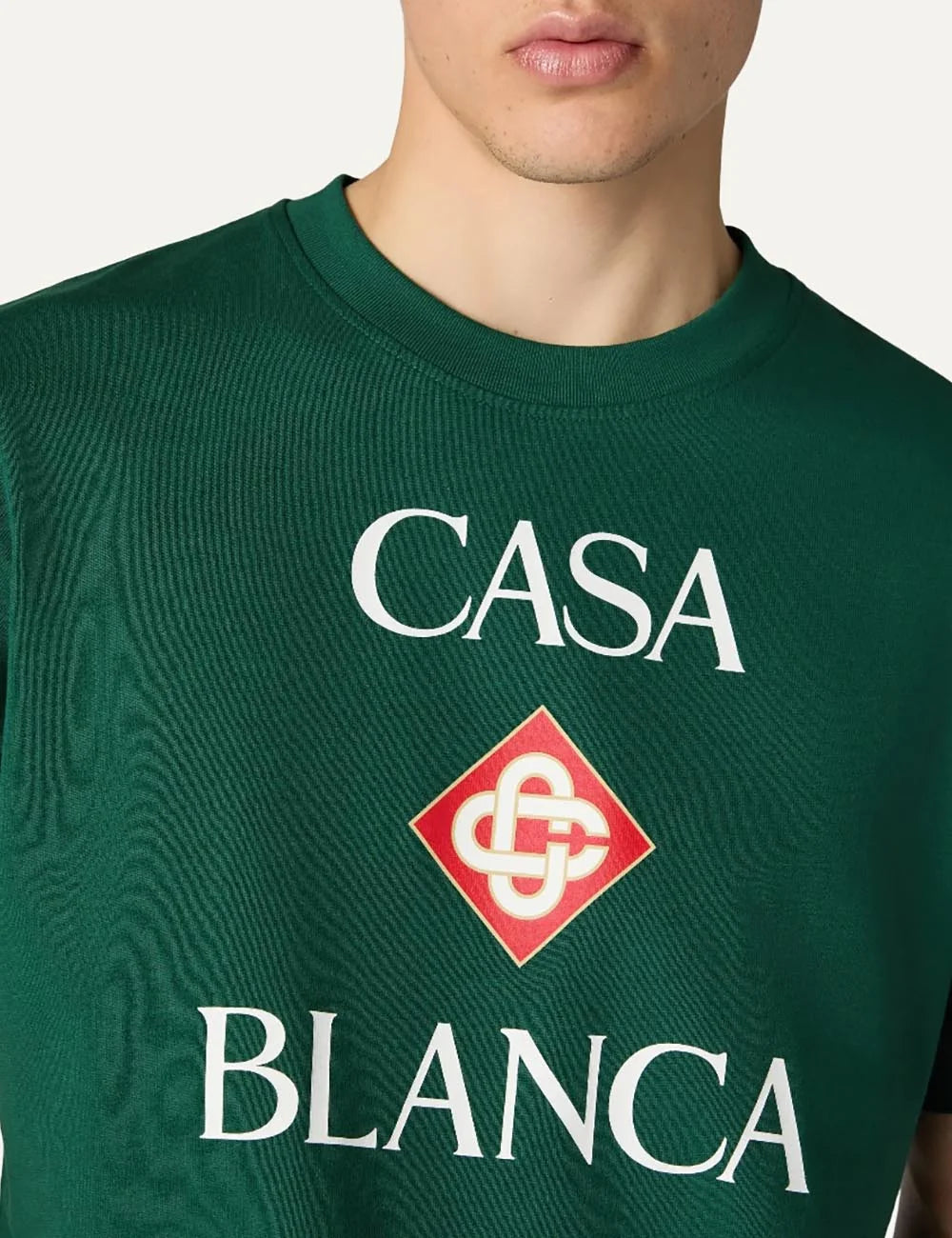 Casablanca men's green organic cotton T-shirt with front logo detail