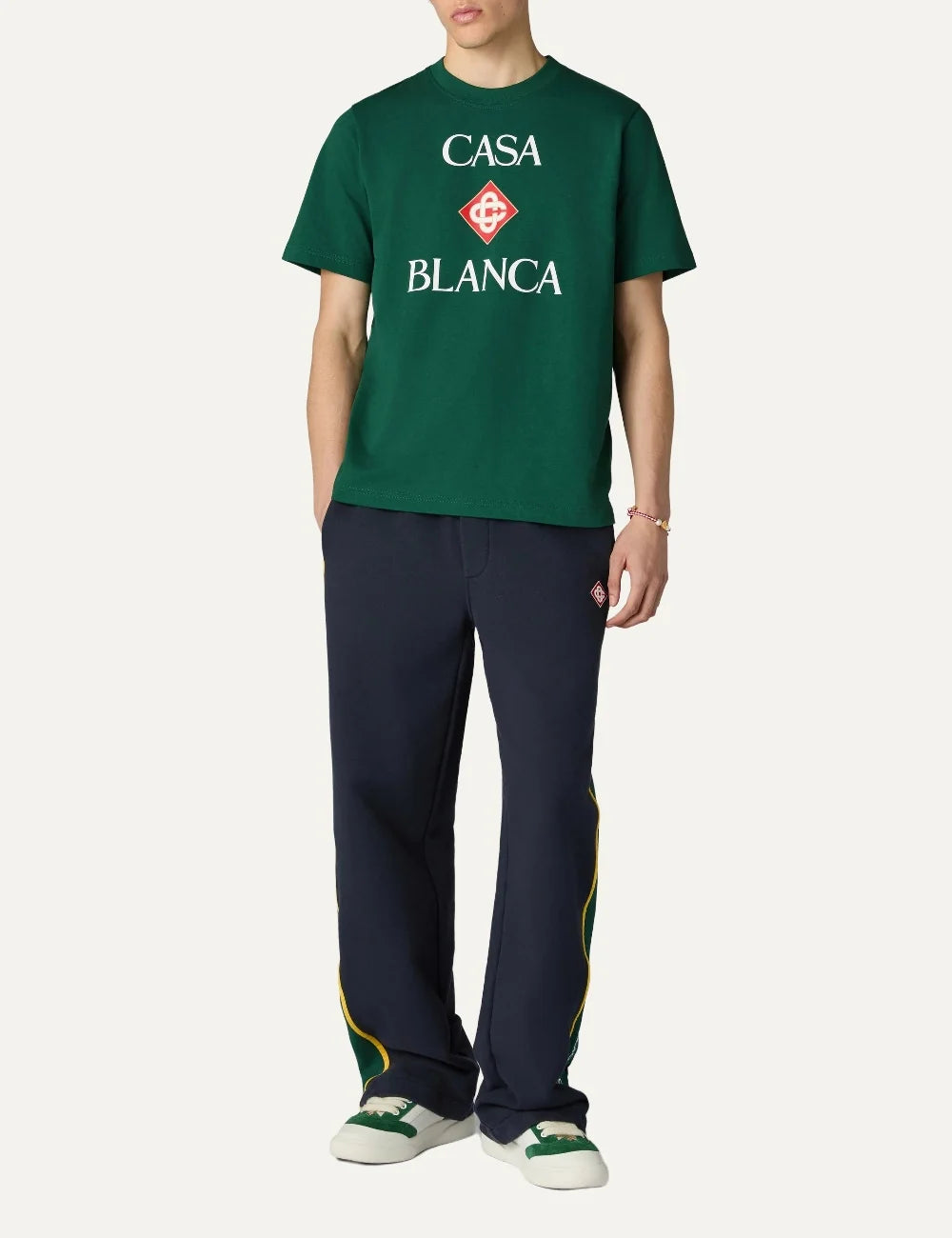 Casablanca men's green organic cotton T-shirt with front logo full body