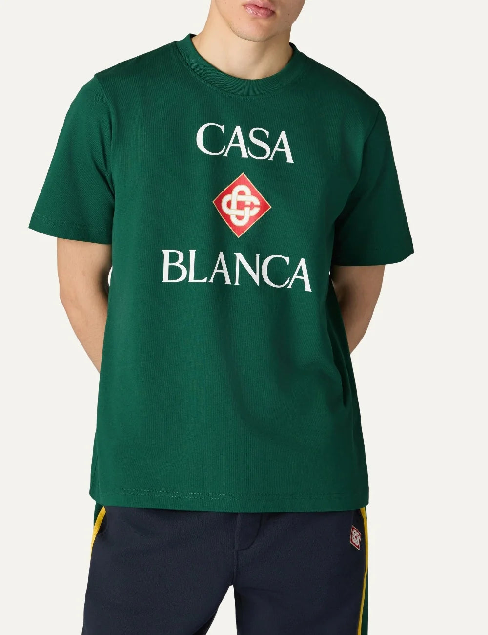 Casablanca men's green organic cotton T-shirt with front logo model