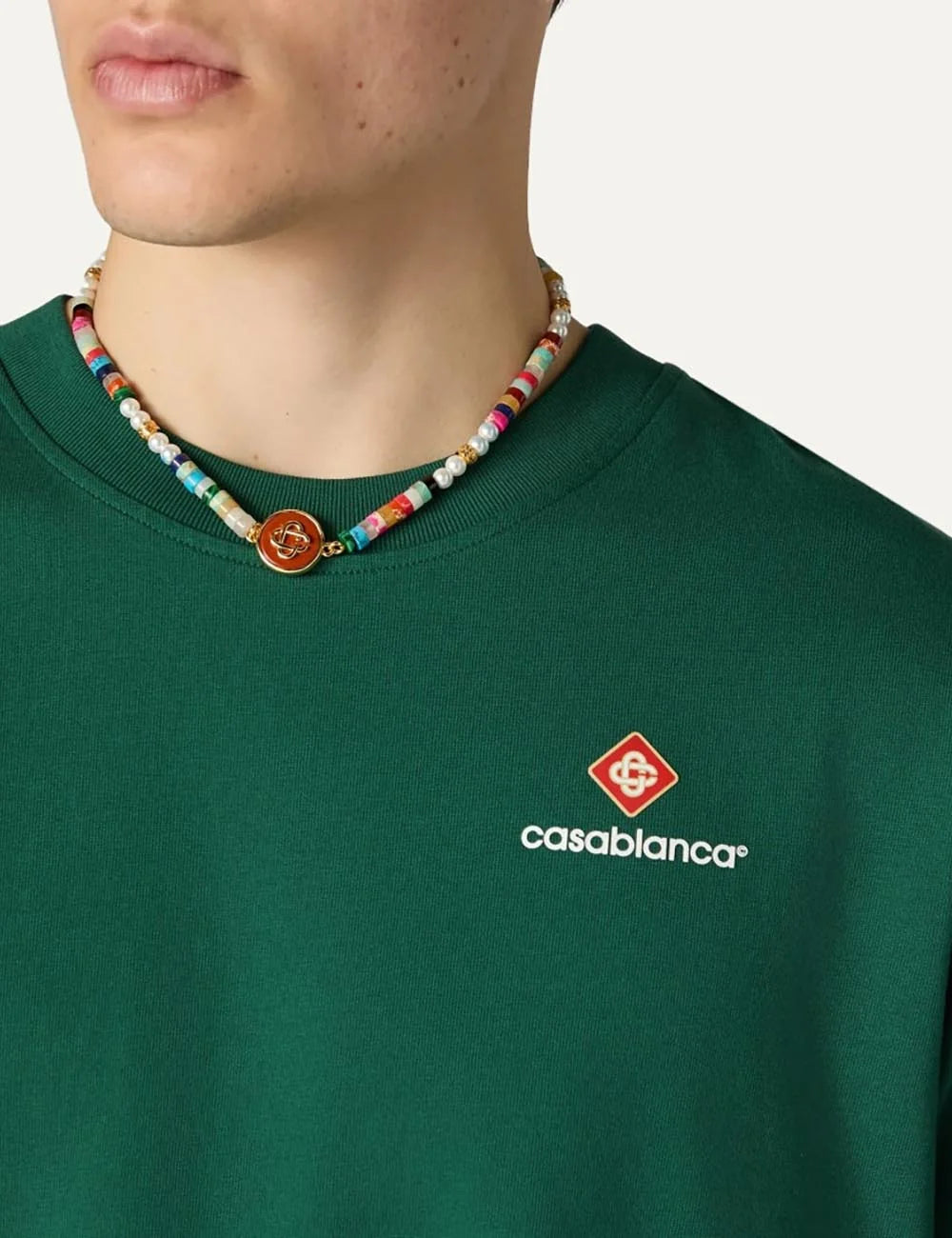Casablanca men's green organic cotton T-shirt with logo detail