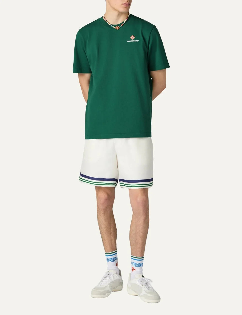 Casablanca men's green organic cotton T-shirt with logo full body