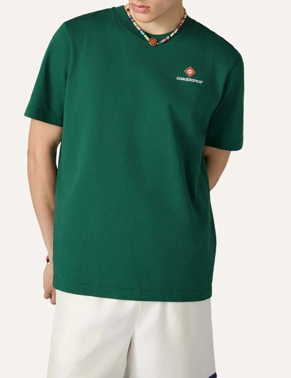 Casablanca men's green organic cotton T-shirt with logo model