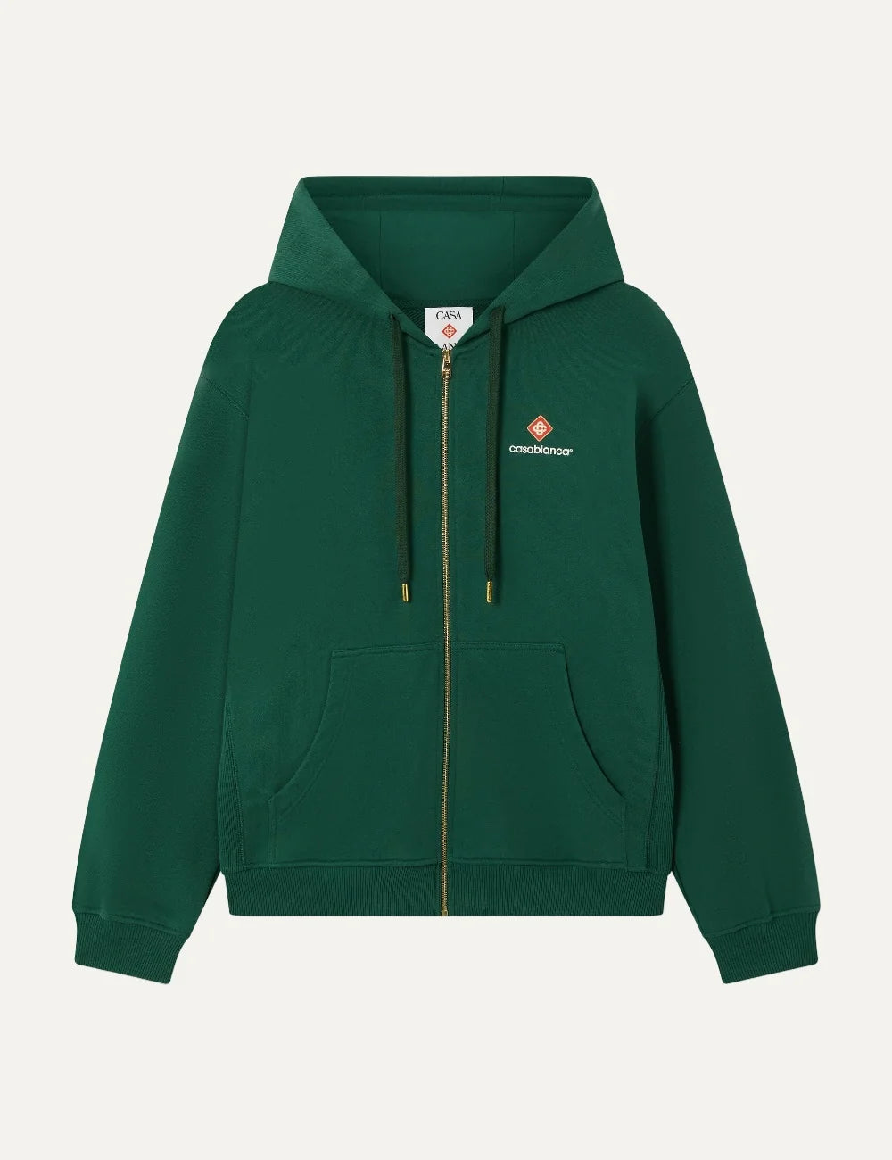 Casablanca men's green organic cotton zip-up hoodie with logo