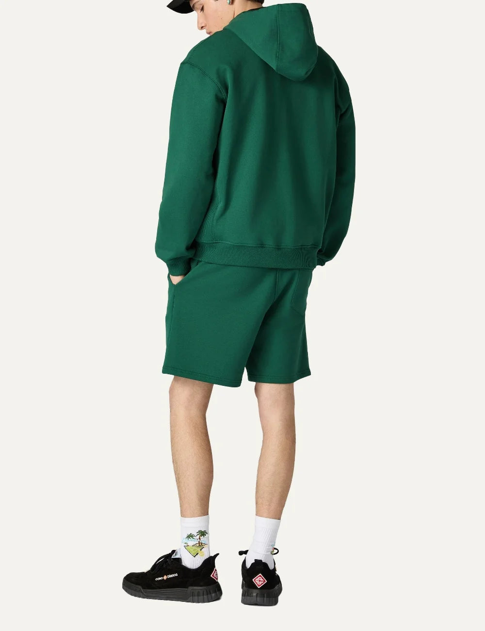 Casablanca men's green organic cotton zip-up hoodie with logo back